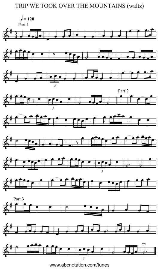 TRIP WE TOOK OVER THE MOUNTAINS (waltz) - staff notation