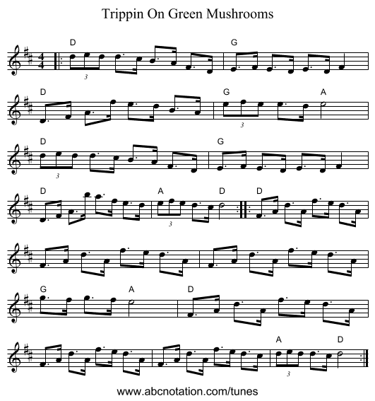 Trippin On Green Mushrooms - staff notation