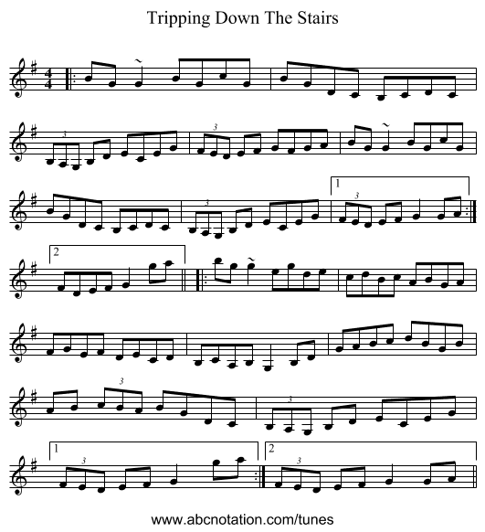 Tripping Down The Stairs - staff notation