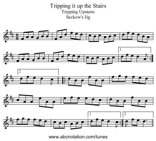 Tripping it up the Stairs - staff notation