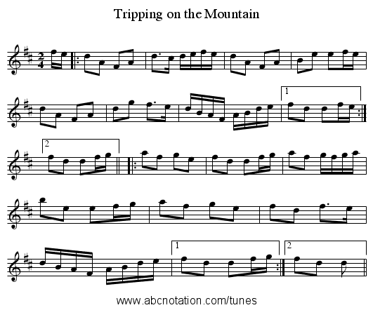 Tripping on the Mountain - staff notation