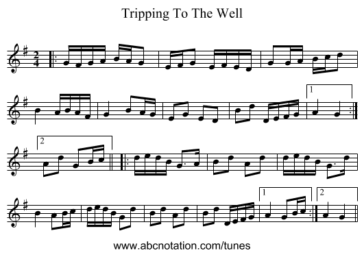 Tripping To The Well - staff notation