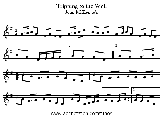 Tripping to the Well - staff notation