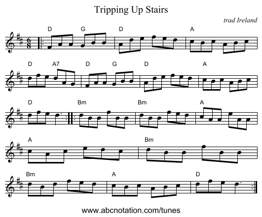 Tripping Up Stairs - staff notation