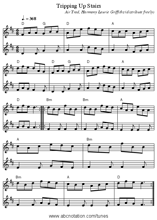 Tripping Up Stairs - staff notation