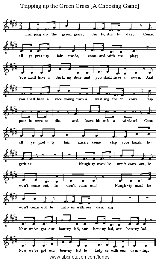 Tripping up the Green Grass [A Choosing Game] - staff notation