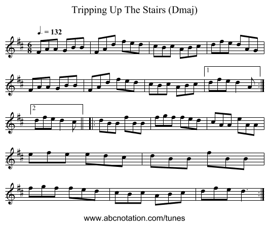 Tripping Up The Stairs (Dmaj) - staff notation