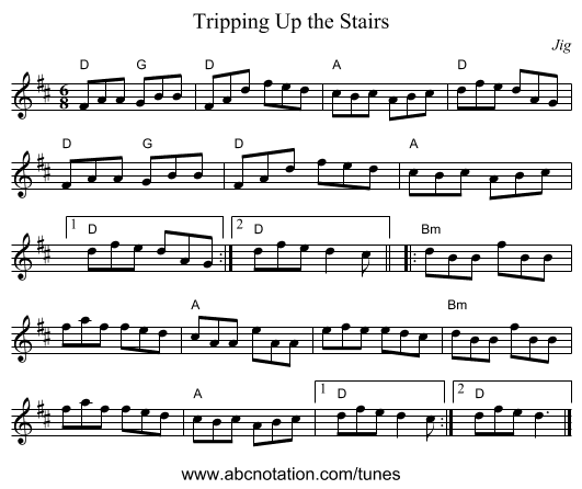 Tripping Up the Stairs - staff notation
