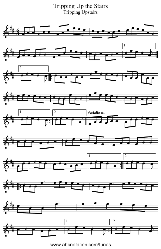 Tripping Up the Stairs - staff notation