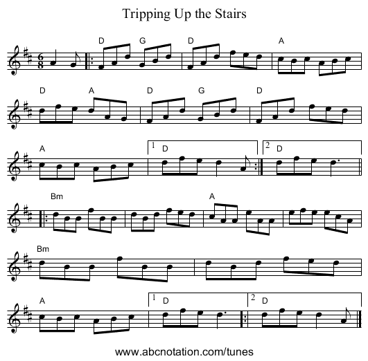 Tripping Up the Stairs - staff notation