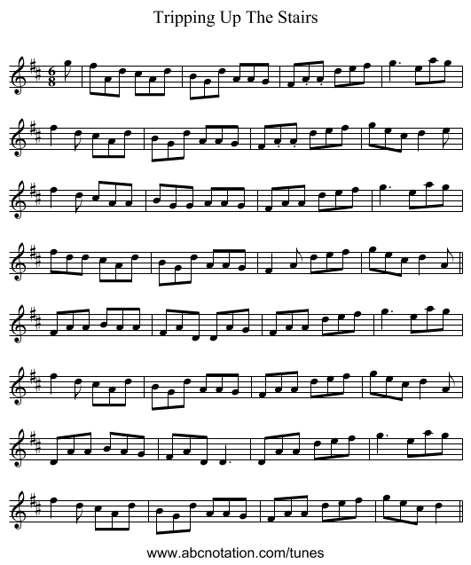 Tripping Up The Stairs - staff notation