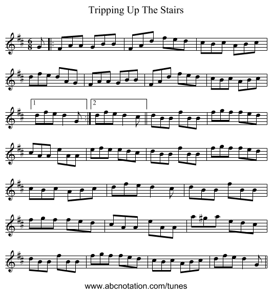 Tripping Up The Stairs - staff notation