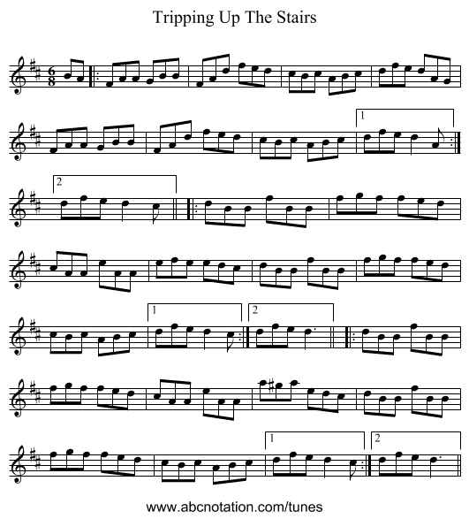 Tripping Up The Stairs - staff notation