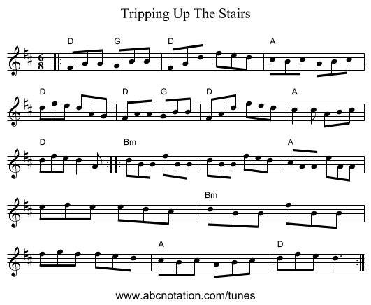 Tripping Up The Stairs - staff notation