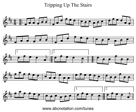 Tripping Up The Stairs - staff notation