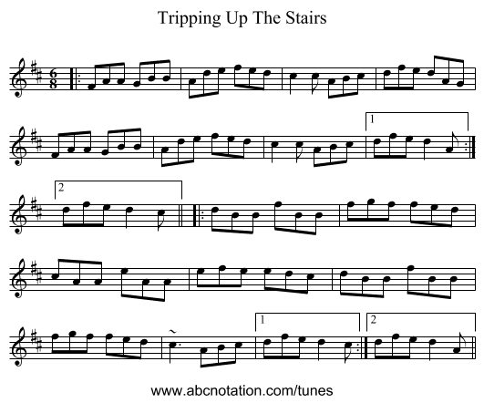 Tripping Up The Stairs - staff notation