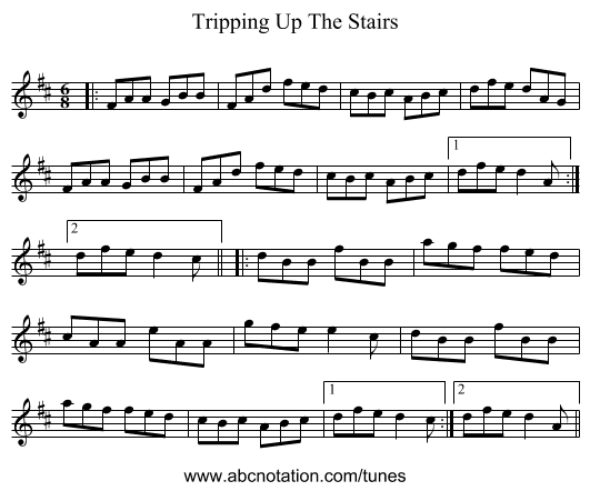 Tripping Up The Stairs - staff notation