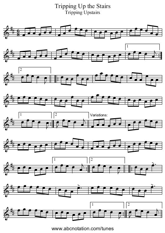 Tripping Up the Stairs - staff notation