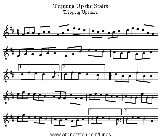 Tripping Up the Stairs - staff notation
