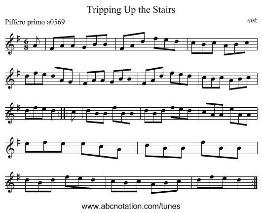 Tripping Up the Stairs - staff notation