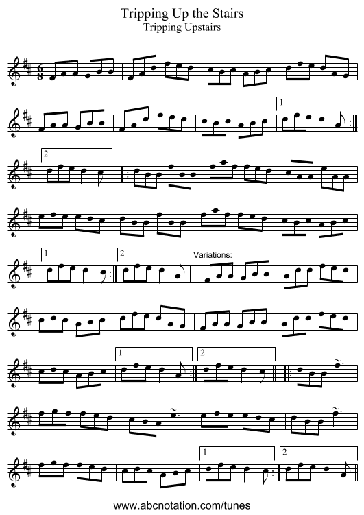 Tripping Up the Stairs - staff notation