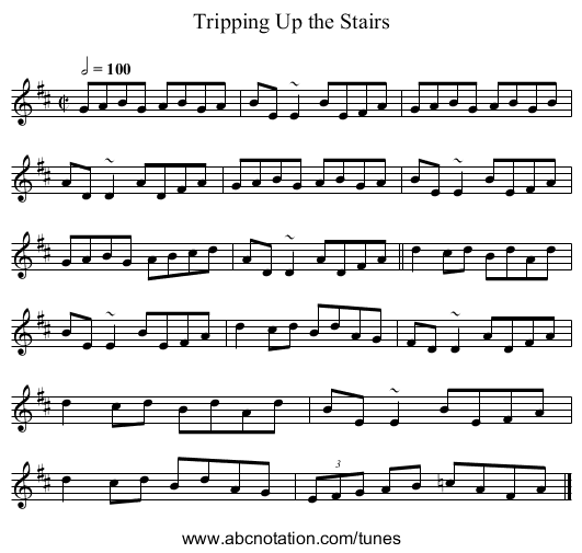 Tripping Up the Stairs - staff notation
