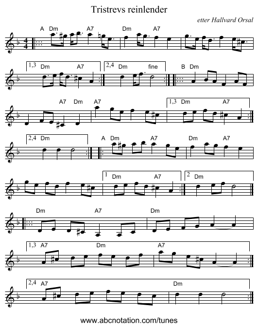 Tristrevs reinlender - staff notation