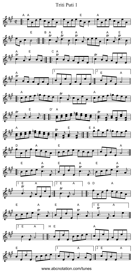 Triti Puti 1 - staff notation