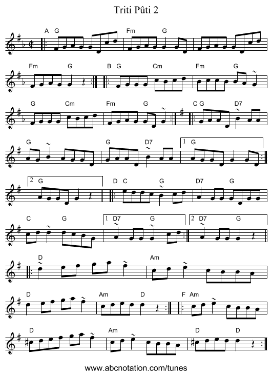 Triti P&ucirc;ti 2 - staff notation