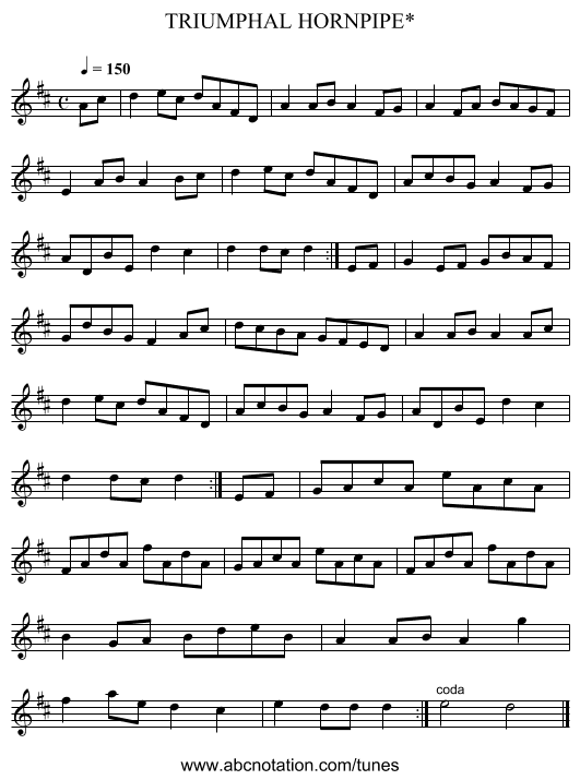 TRIUMPHAL HORNPIPE* - staff notation