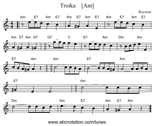 Troika    [Am] - staff notation