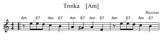 Troika    [Am] - staff notation