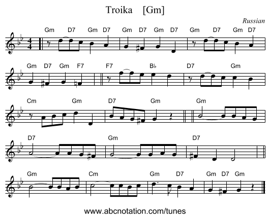 Troika    [Gm] - staff notation