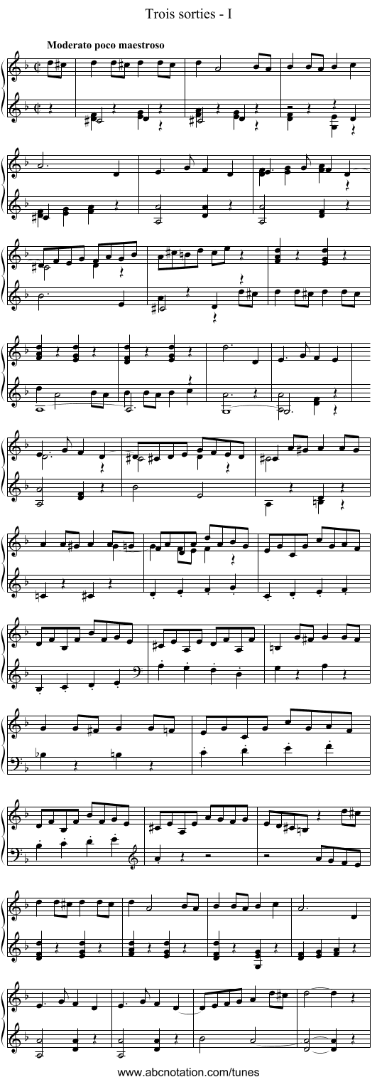 Trois sorties - I - staff notation
