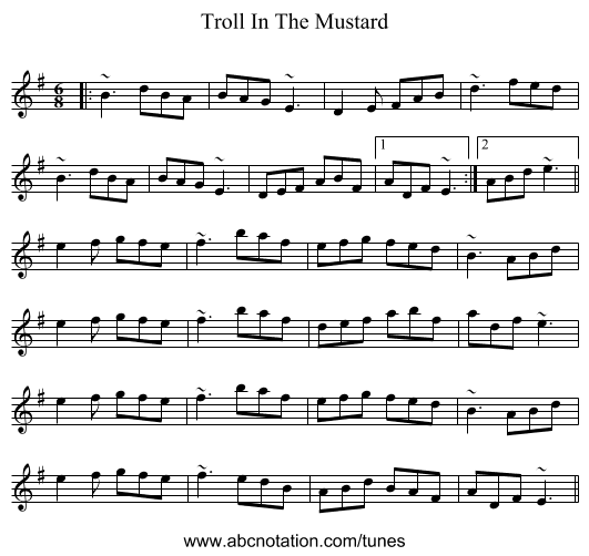 Troll In The Mustard - staff notation