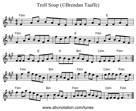 Troll Soup (&copy;Brendan Taaffe) - staff notation