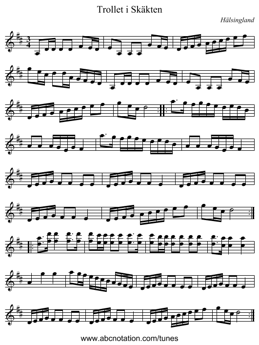 Trollet i Skäkten - staff notation