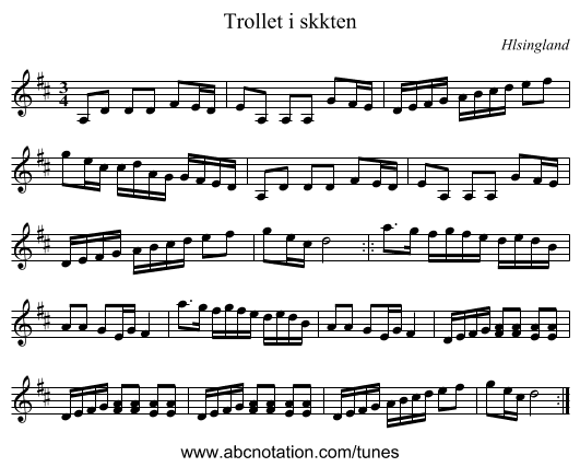 Trollet i skkten - staff notation