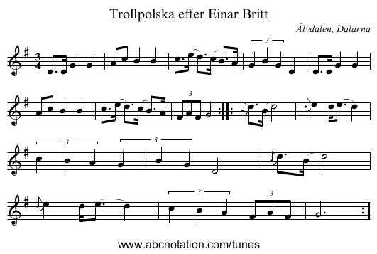 Trollpolska efter Einar Britt - staff notation