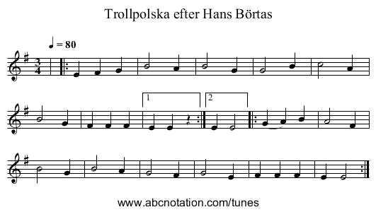 Trollpolska efter Hans Börtas - staff notation
