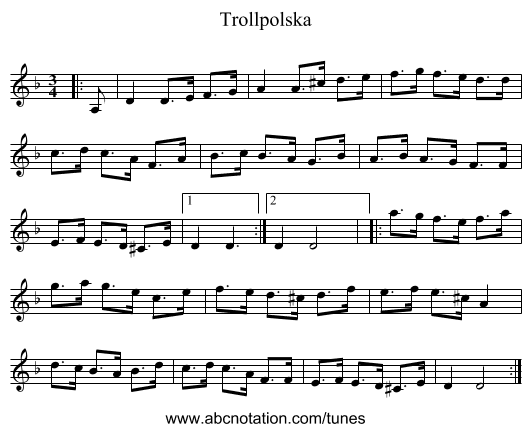 Trollpolska - staff notation