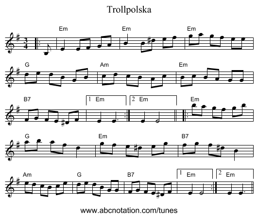 Trollpolska - staff notation