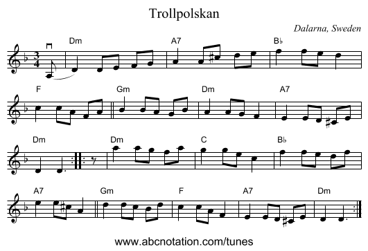 Trollpolskan - staff notation