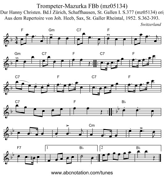 Trompeter-Mazurka FBb (mz05134) - staff notation