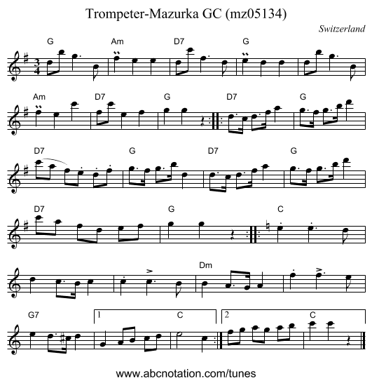 Trompeter-Mazurka GC (mz05134) - staff notation