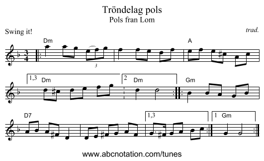 Tr&ouml;ndelag pols - staff notation