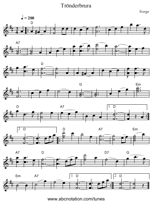 Trönderbrura - staff notation