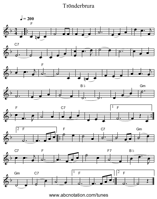 Trönderbrura - staff notation