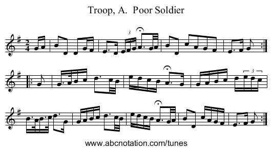 Troop, A.  Poor Soldier - staff notation
