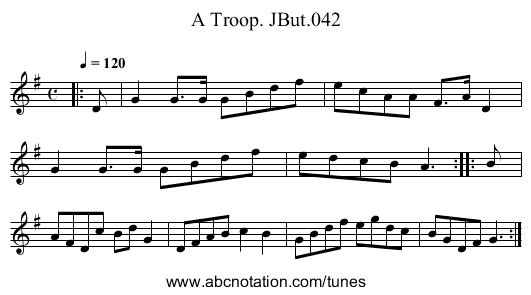 Troop. JBut.042, A - staff notation